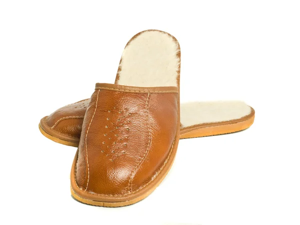 Pair of brown mens house slippers — Stock Photo, Image