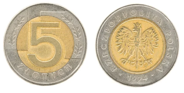 5 Ζλότυ - χρήματα της Πολωνίας — Φωτογραφία Αρχείου