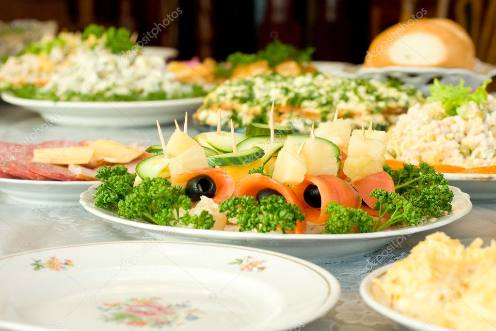 Tasty food - Banquet in the restaurant — Stock Photo © Arsgera #1916481