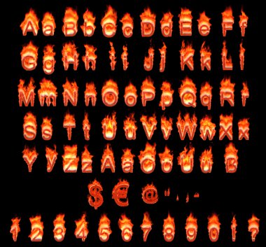 Burning German alphabet with umlauts clipart