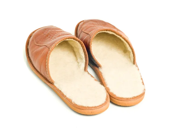 Mens brown leather slippers — Stock Photo, Image