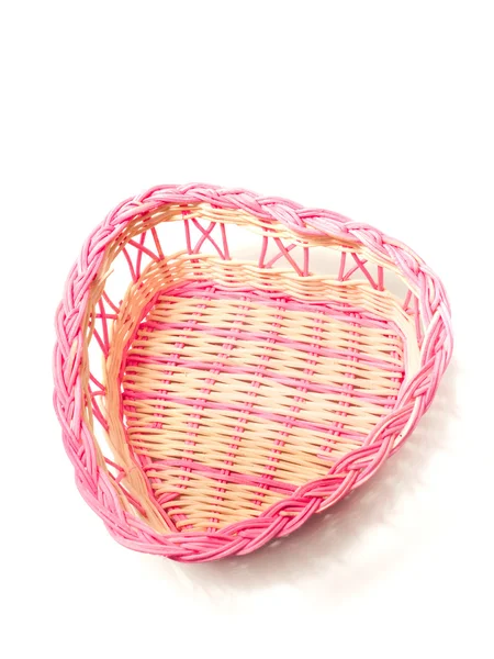 Pink woven basket for gifts on white — Stock Photo, Image