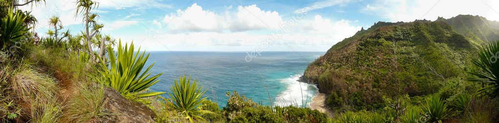 Panoramic view over Na Pali coast.