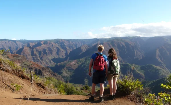 Turister med utsikt över waimea canyon. — Stockfoto