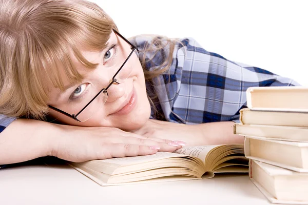 Het meisje met boeken — Stockfoto