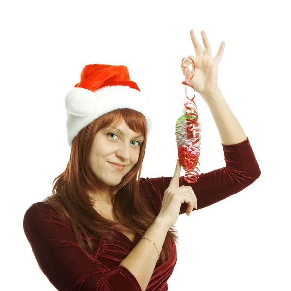 Женщина в рождественской кепке — стоковое фото
