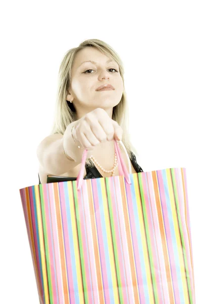 The happy girl with package — Stock Photo, Image