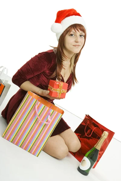 A menina com compras — Fotografia de Stock