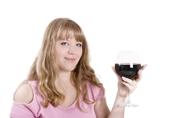 Mujer joven con copa de vino tinto —  Fotos de Stock