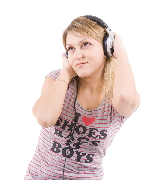 少女は音楽に耳を傾け — ストック写真