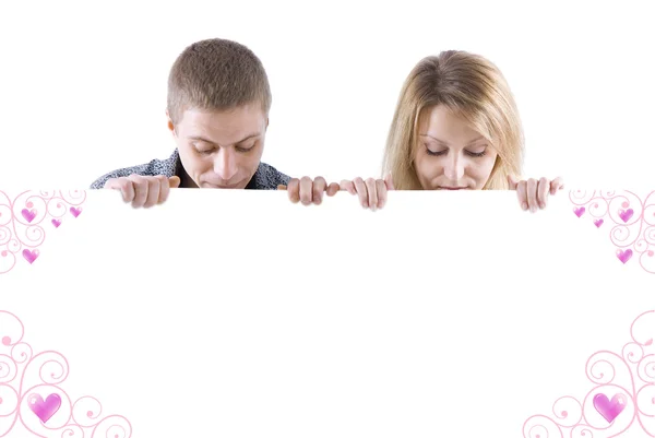 Muž a žena za lavici bílý — Stock fotografie