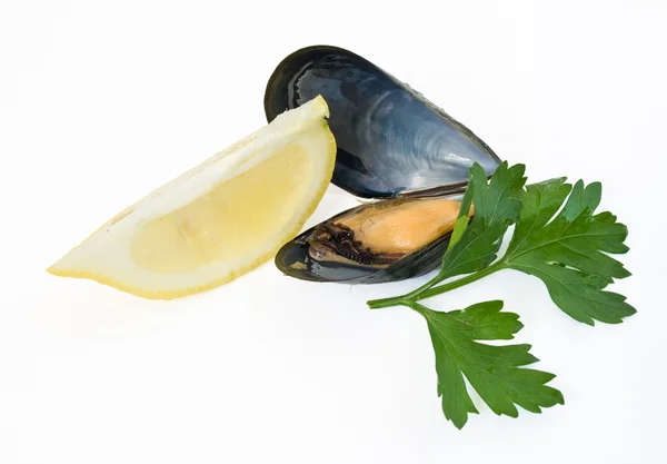 Mussel with lemon and parsley — Stock Photo, Image