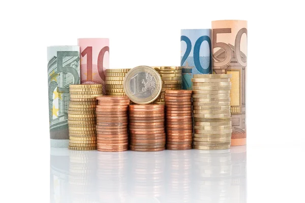 stock image Euro banknotes and coins