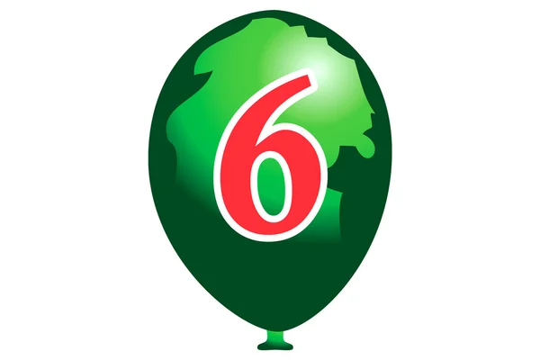 Groene ballon nummer zes — Stockvector