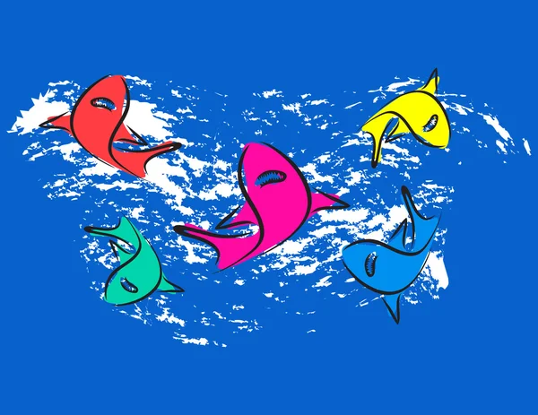 Cinco tiburones — Vector de stock