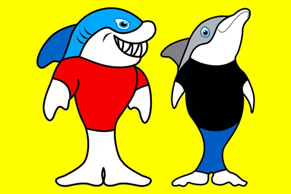 Shark and Dolphin friends — Stock Vector