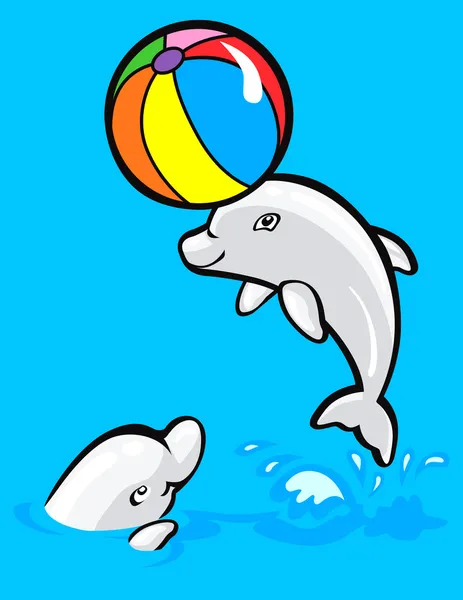 Happy baby dolphins — Stock Vector