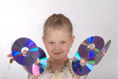 The girl holds CD clipart
