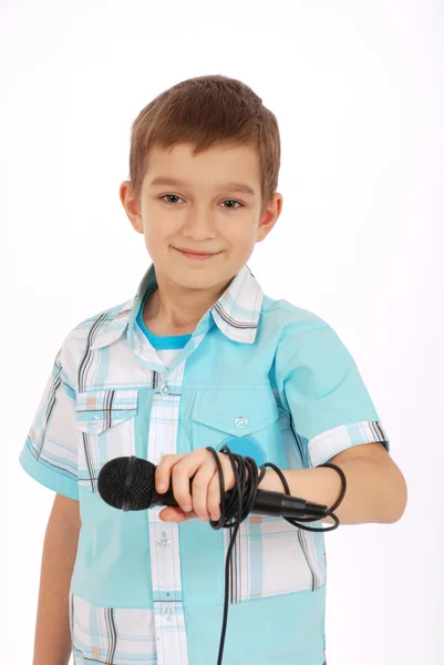 Boy showing microphone — Stock Photo, Image