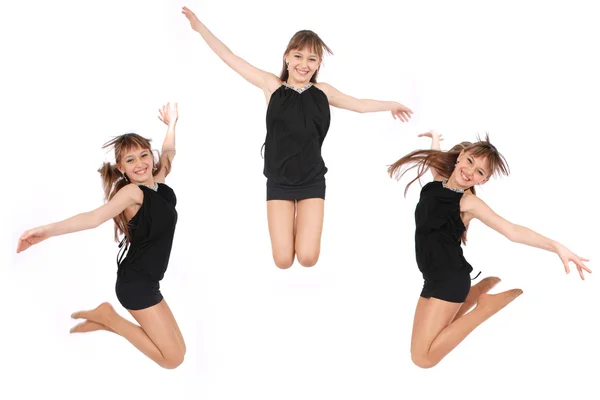 Saltando chica en tres poses —  Fotos de Stock