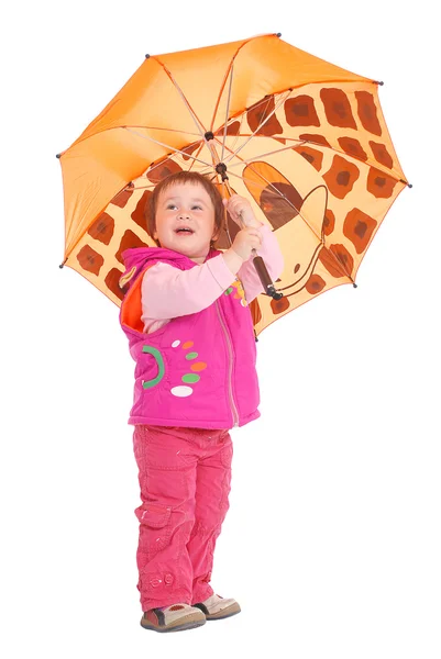Weinig meisje spelen paraplu — Stockfoto