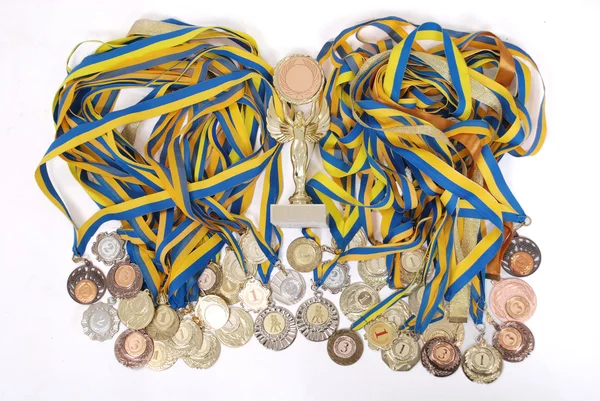 stock image Many gold, silver, and bronze medals