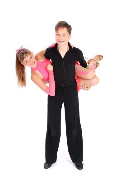 Мальчик и девочка танцуют бальные танцы — стоковое фото
