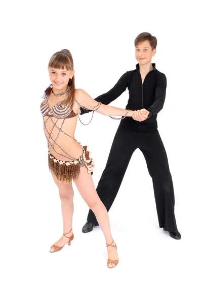 Menino e menina dançando dança de salão — Fotografia de Stock