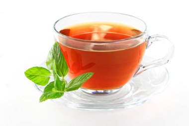 Tea cup with mint leaves clipart