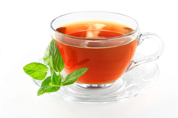 Tea cup with mint leaves — Stock Photo, Image