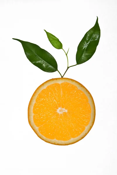 Plátek pomeranče s listy — Stock fotografie