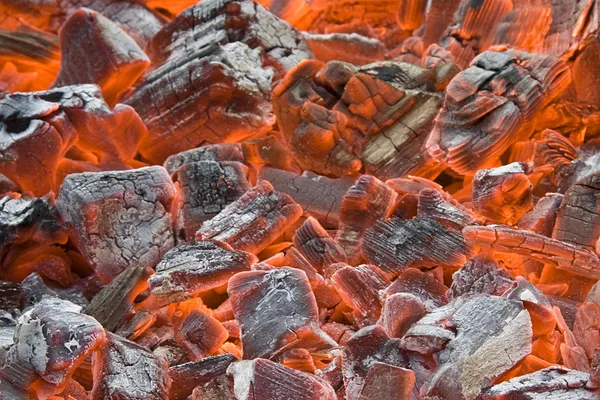 O pano de fundo do carvão em chamas — Fotografia de Stock