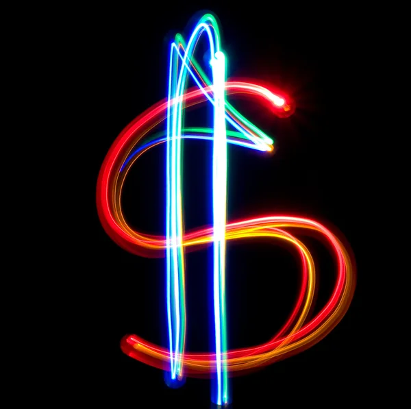 Neon dollár a fekete háttér — Stock Fotó