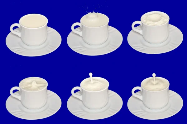 Latte in tazze bianche, set — Foto Stock