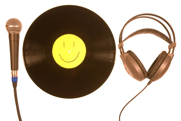 Vinyl, microfoon en hoofdtelefoon Rechtenvrije Stockafbeeldingen