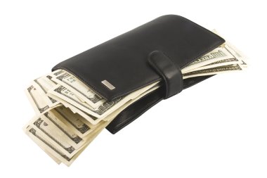 Leather wallet with money. clipart