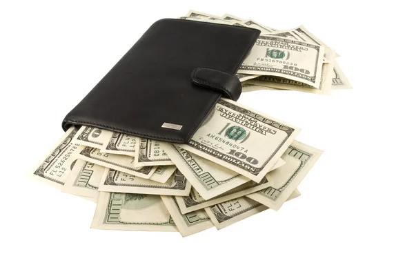 Skórzany portfel z pieniędzmi. — Zdjęcie stockowe