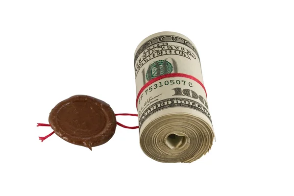 Roll of dollars and sealed. — Stock Photo, Image