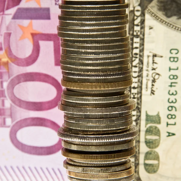 Sikke üzerinde arka plan euro, dolar. — Stok fotoğraf