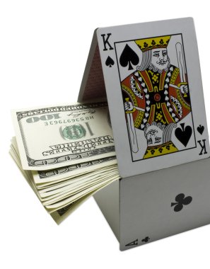 Card game and money on white background clipart