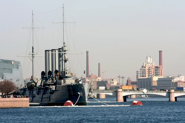 stock image A cruiser the Aurora. Neva.