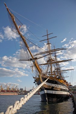 Ancient sailing vessel moored clipart