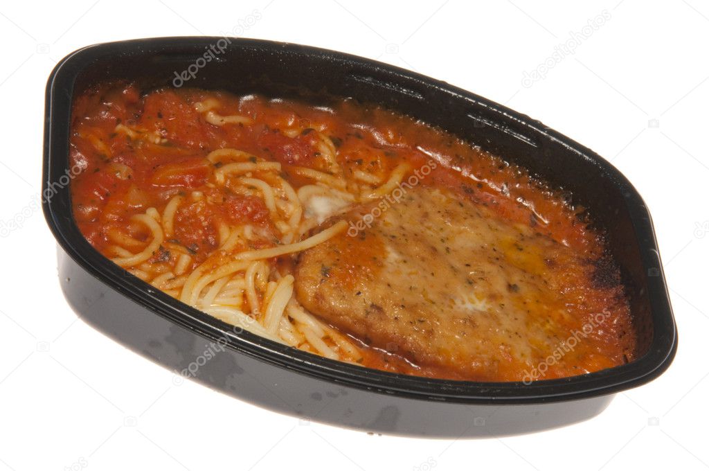 Cooked TV Dinner Chicken and Spaghetti