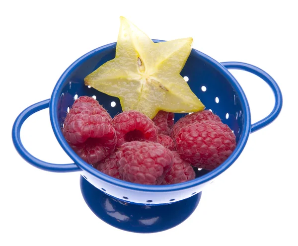 Fresh Raspberries and Carambola Starfrui — Stock Photo, Image