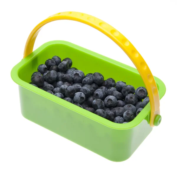 Fresh Blueberries in a Bright Green Bask — Stock Photo, Image