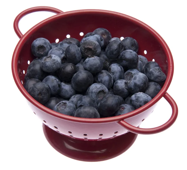 Fresh Blueberries in a Bright Red Coland — Stock Photo, Image