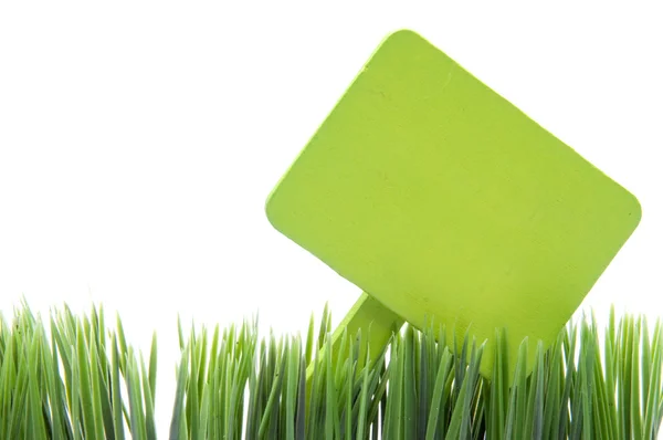 Panneau vert vierge dans l'herbe fraîche — Photo