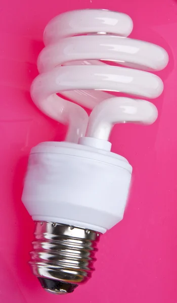 Energibesparing glödlampa på neon rosa — Stockfoto