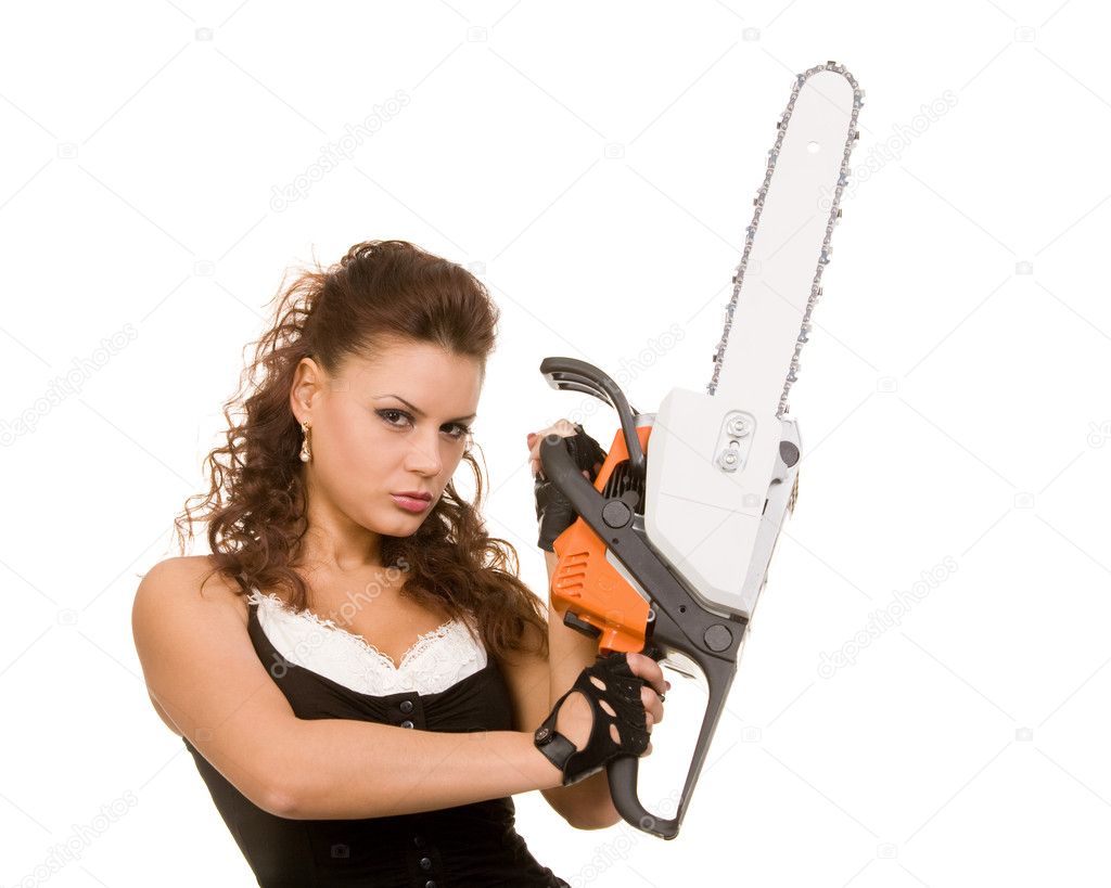 Woman with motor saw
