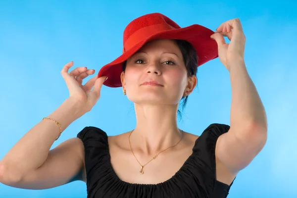 Γυναίκα με κόκκινο καπέλο — Φωτογραφία Αρχείου